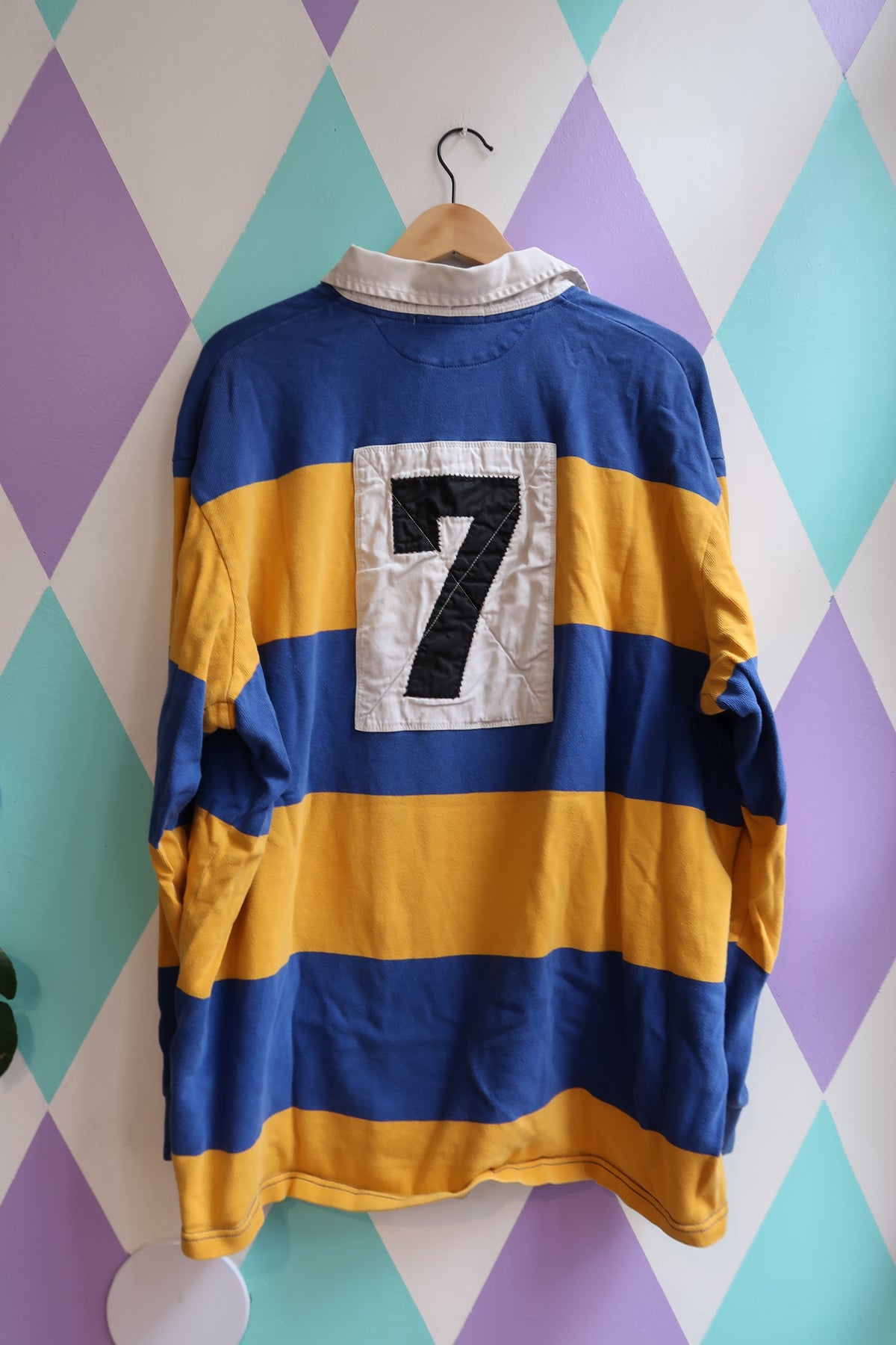 Vintage Polo Sport Ralph Lauren Rugby Shirt – Yellow & Navy Striped – Size XL