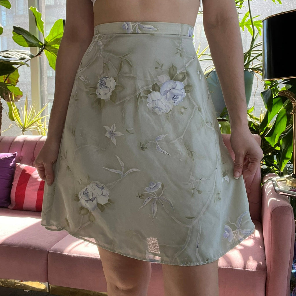 90s Vintage Floral Knee Length Skirt - Elektra Vintage
