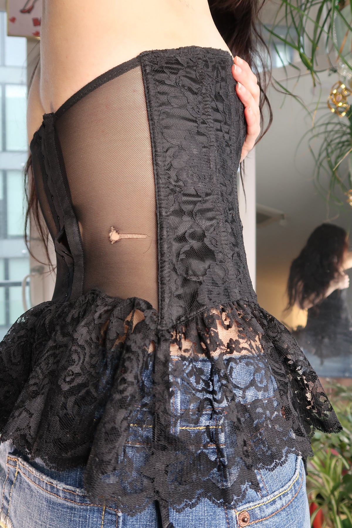 Frederick's of Hollywood Black Lace Corset Top