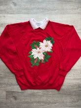 Load image into Gallery viewer, Vintage Christmas Poinsettias Collared Sweatshirt
