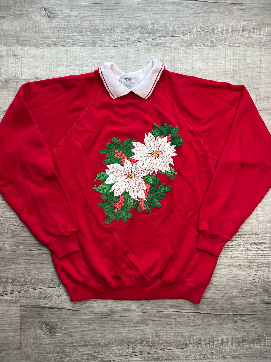 Vintage Christmas Poinsettias Collared Sweatshirt