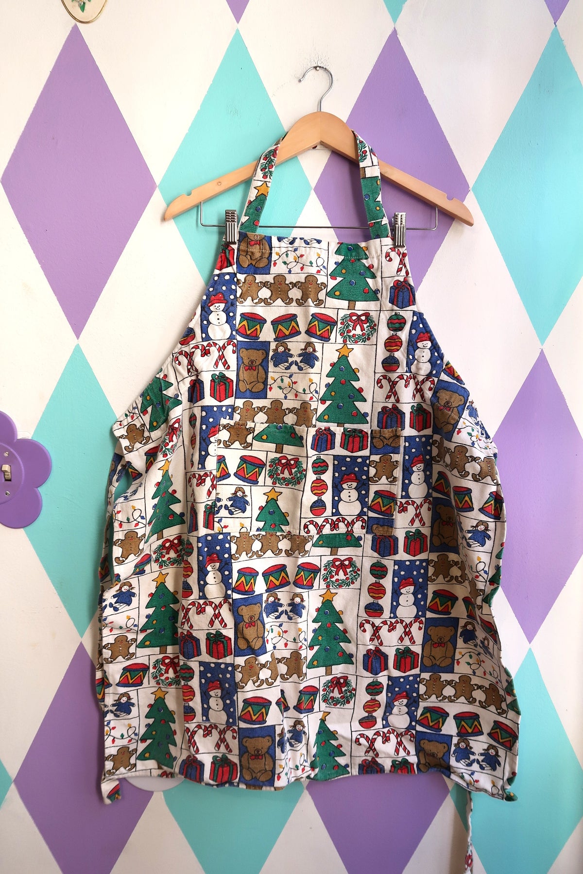 Vintage 90s Christmas Patchwork Print Apron