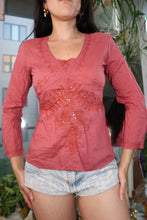Load image into Gallery viewer, Vintage 2000s Embroidered Tunic Peasant Top with Sequins – Boho Y2K Blouse
