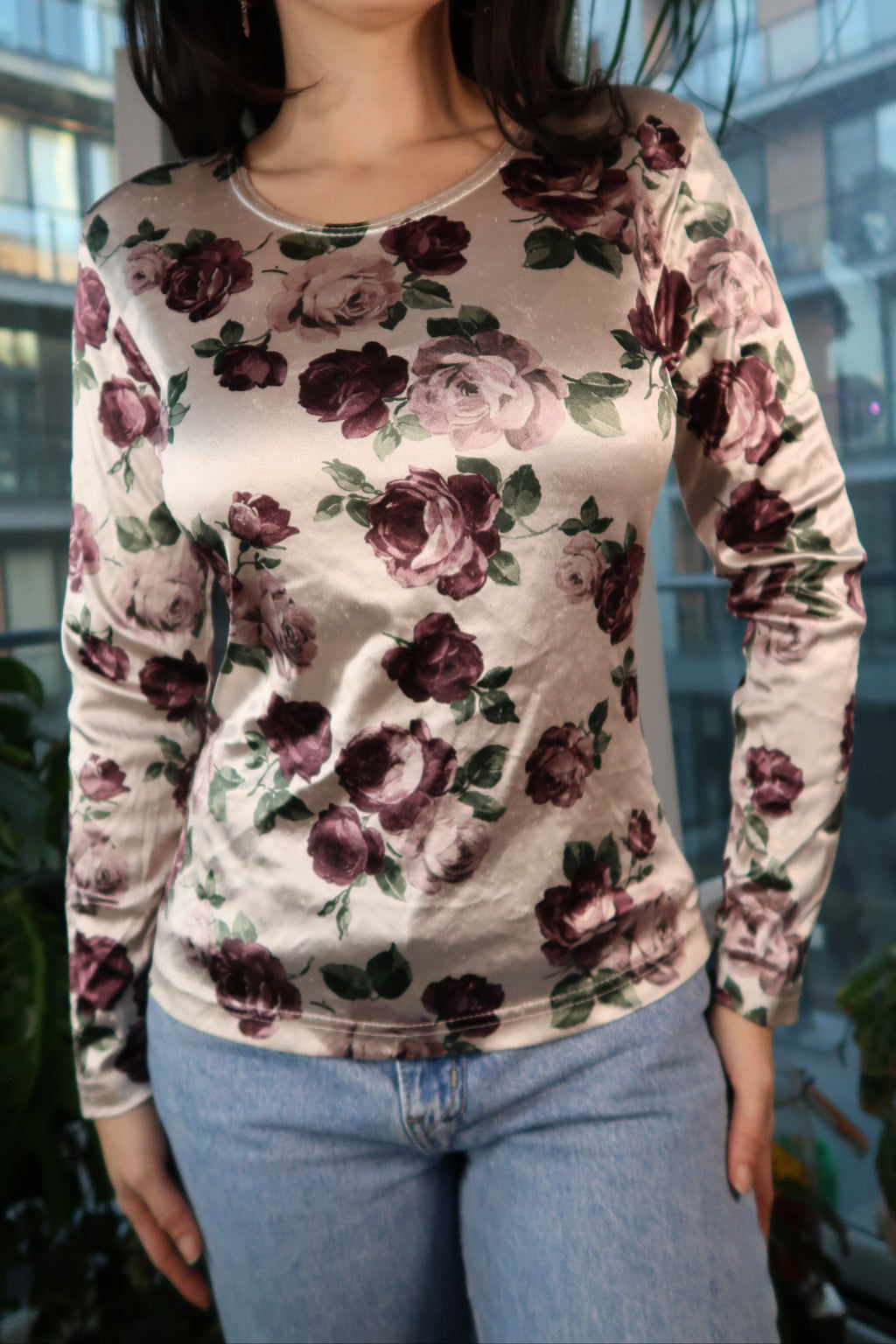 Vintage Silky Velour Roses Top - Elektra Vintage
