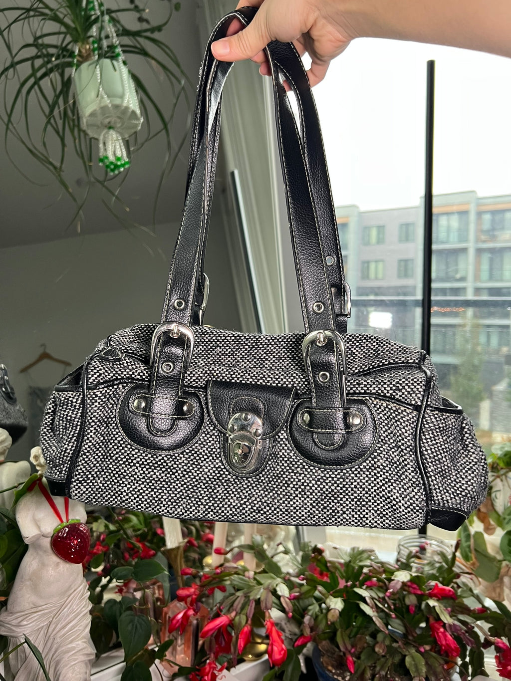 Vintage Tweed Knit Baguette Bag - Elektra Vintage