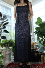 Load image into Gallery viewer, Vintage 90s Whimsy Goth Burnout Velvet Maxi Gown – Black Floral Lace Overlay - Elektra Vintage
