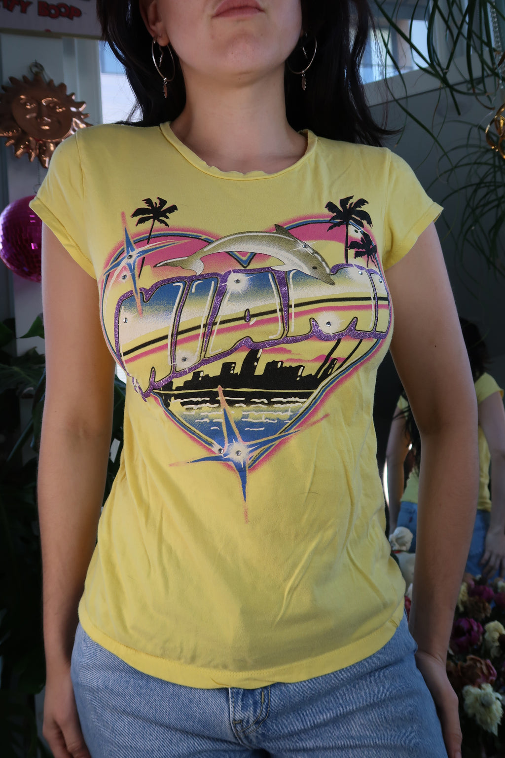 Vintage 2000s Yellow Miami Airbrush graphic Tee