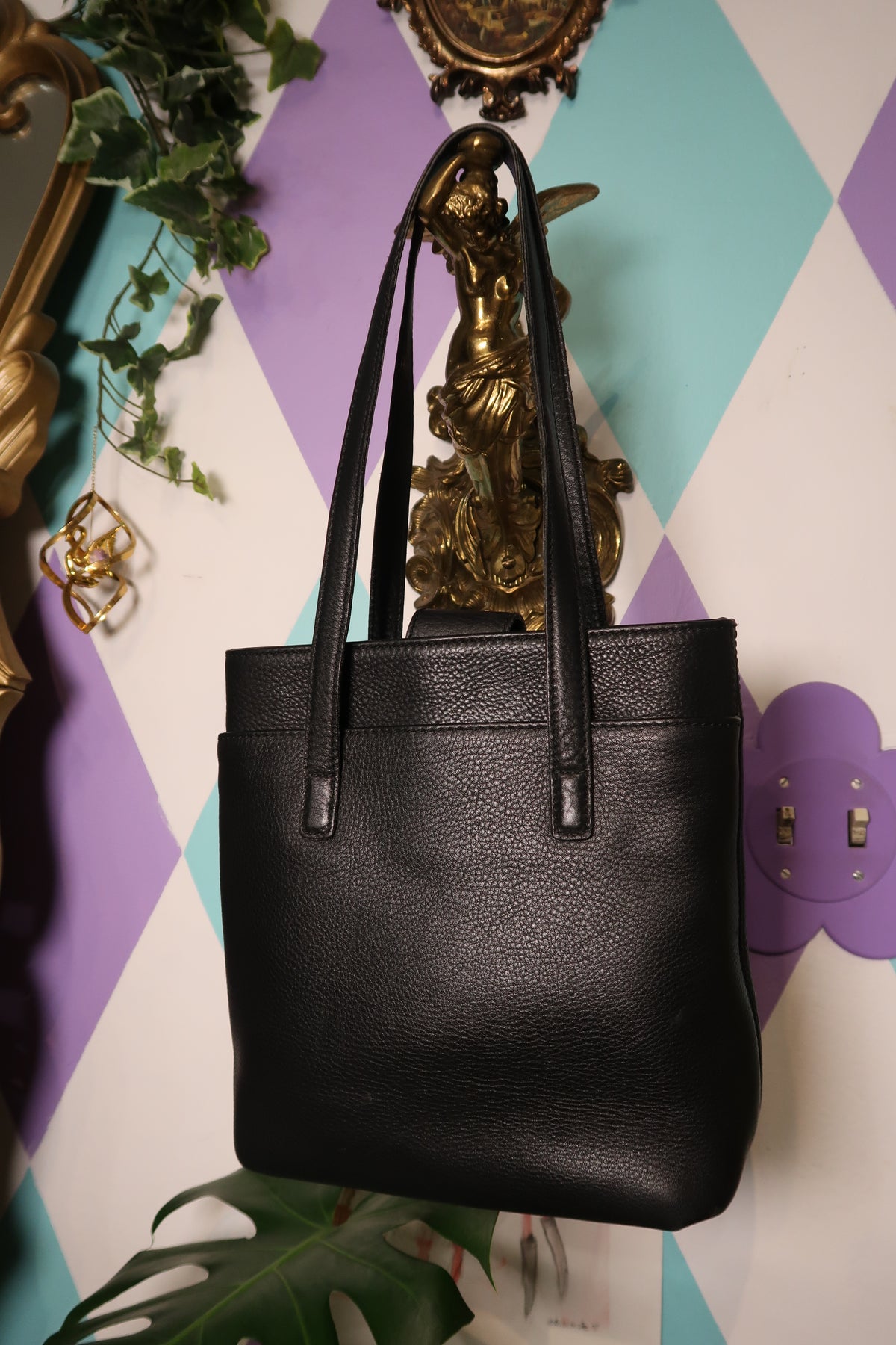 Vintage Coach Black Leather Tote Bag — Full-Grain Pebbled Leather Style F0P-6810