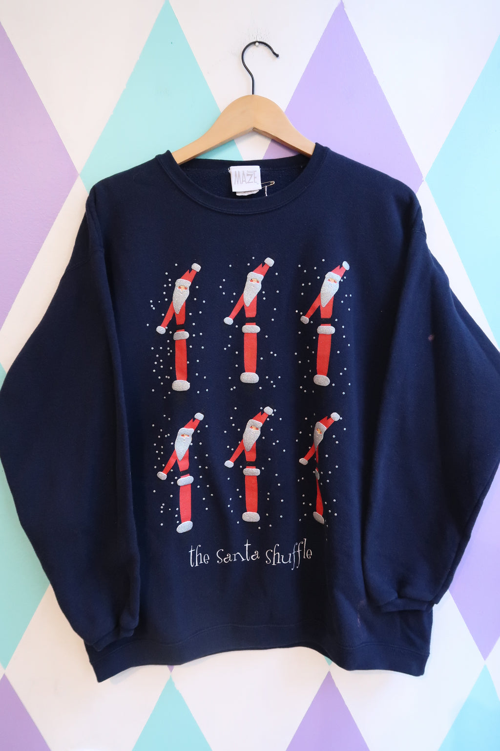 Vintage 90s “The Santa Shuffle” Christmas Sweatshirt – Navy Holiday Graphic
