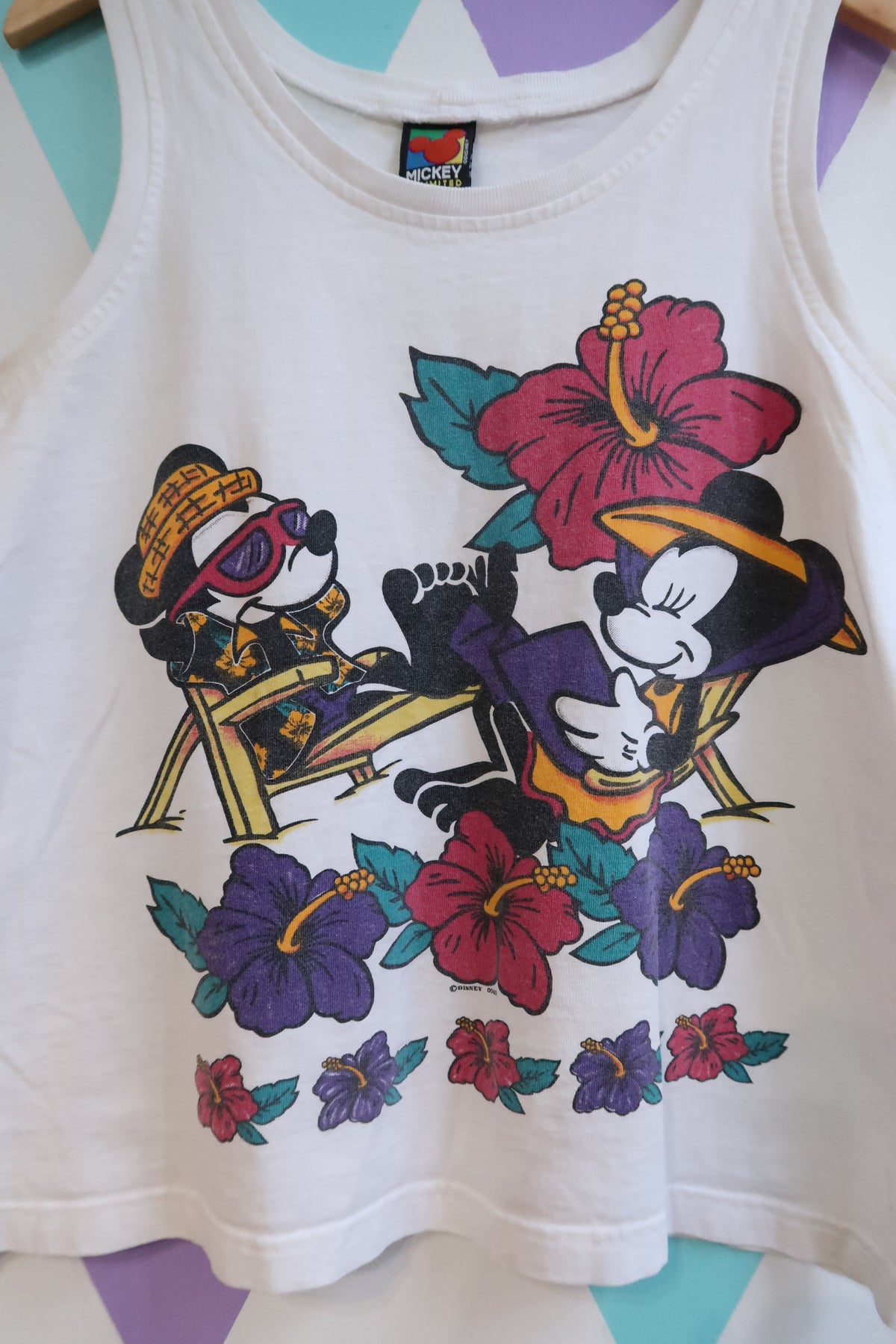 Vintage 90s Mickey & Minnie Tropical Hibiscus Graphic Tank Top