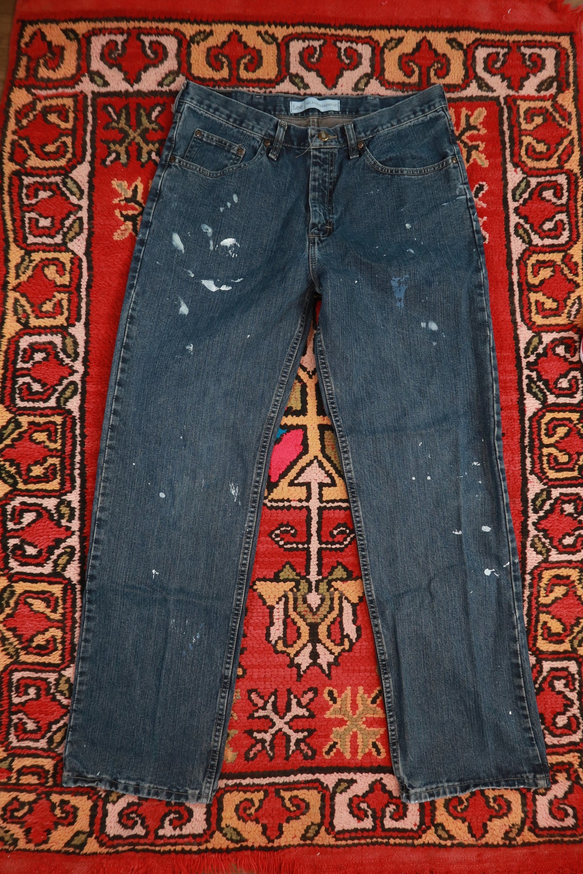 Vintage Y2K Lee Paint Splatter Relaxed Straight Leg Jeans