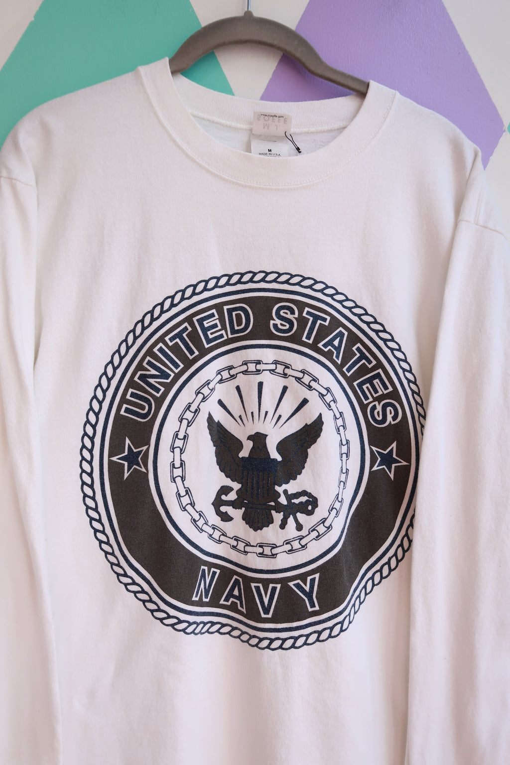 Vintage US Navy White Long Sleeve Graphic Shirt