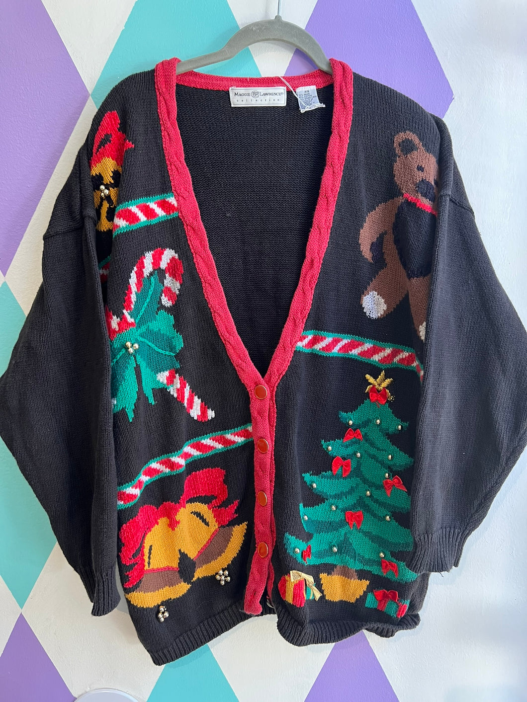 Vintage Christmas Patchwork Knit Cardigan Sweater