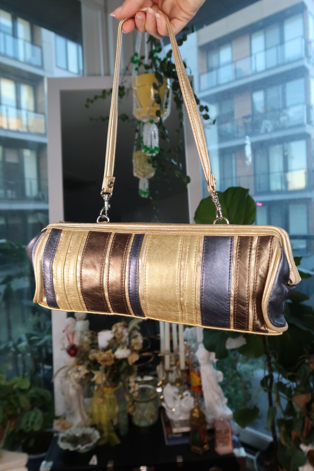 Vintage 2000s Metallic Striped Shoulder Bag - Elektra Vintage