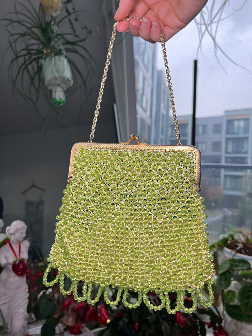 Vintage 1960s Green Beaded Handbag