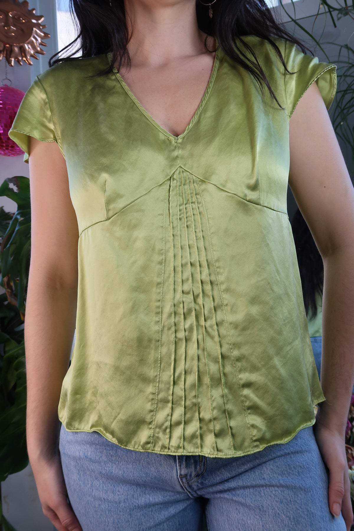 Vintage 2000s Olive Green Silk Top