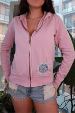 Load image into Gallery viewer, Vintage Victoria’s Secret PINK zip hoodie by Elektra Vintage, lilac color with pink graphic design, women's Y2K style sweatshirt.
