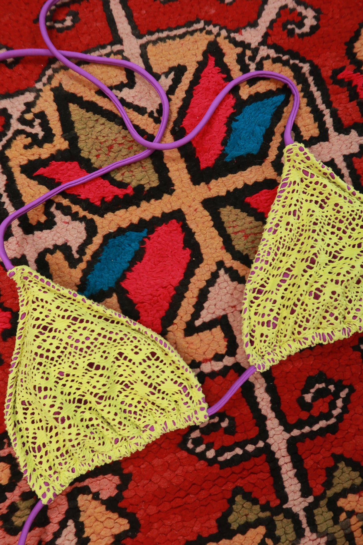 Y2K Aeropostale Neon Yellow Lace Overlay Triangle Bikini Top