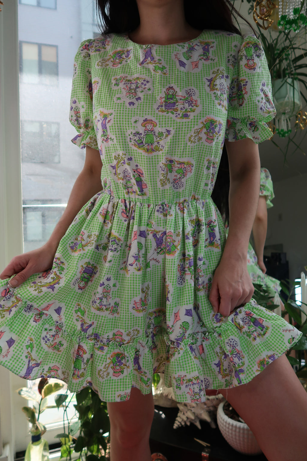 70s Vintage Handmade Gingham Dress – Cottagecore Puff Sleeve Prairie Style - Elektra Vintage