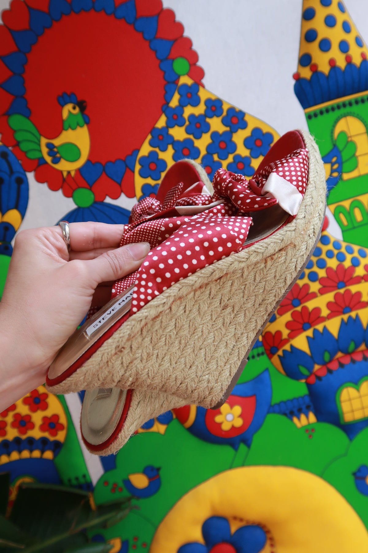 Vintage Y2K Steve Madden Red Polka Dot Bow Espadrille Wedges