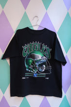 Load image into Gallery viewer, Elektra Vintage men's black 1991 Philadelphia Eagles football helmet graphic tee with NFL logo and vintage design.
