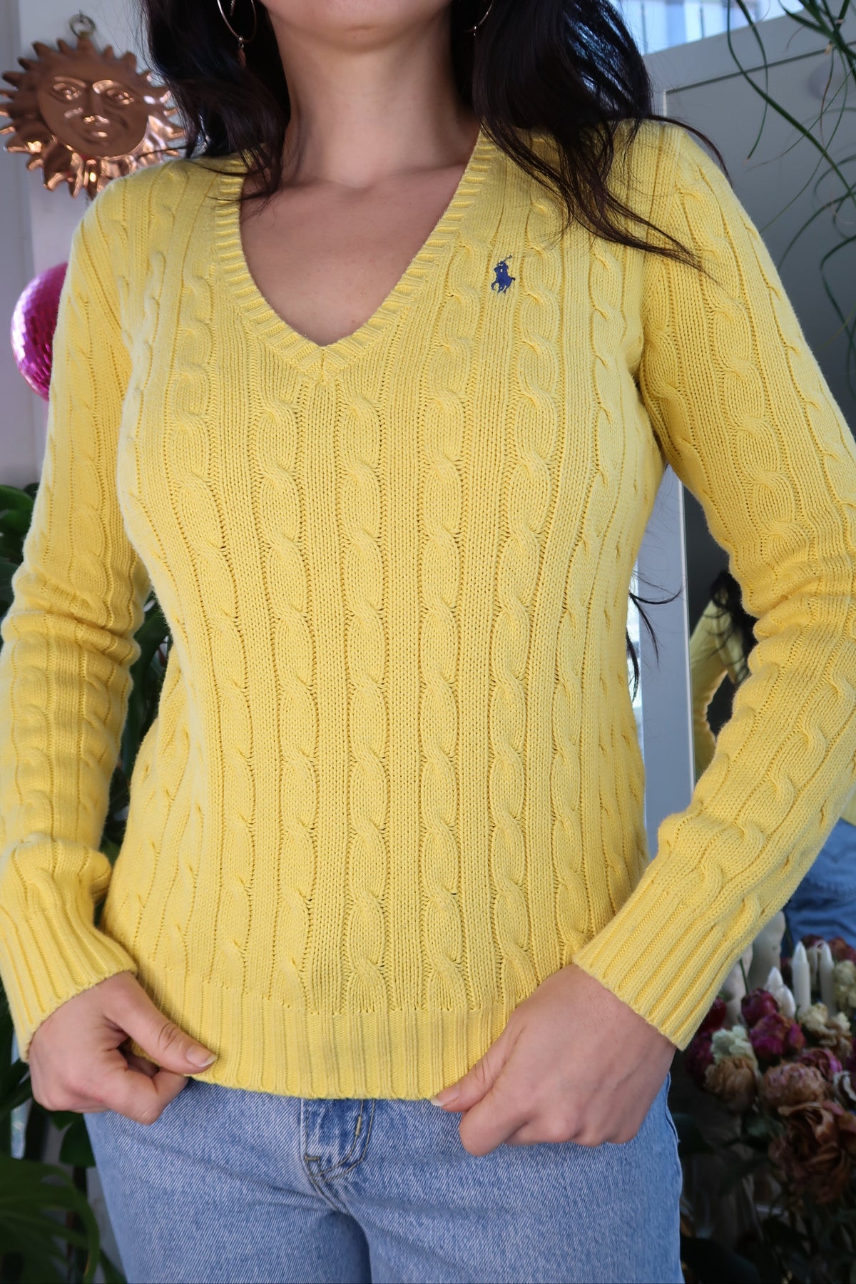 Vintage 2000s Ralph Lauren Cable Knit V Neck Sweater