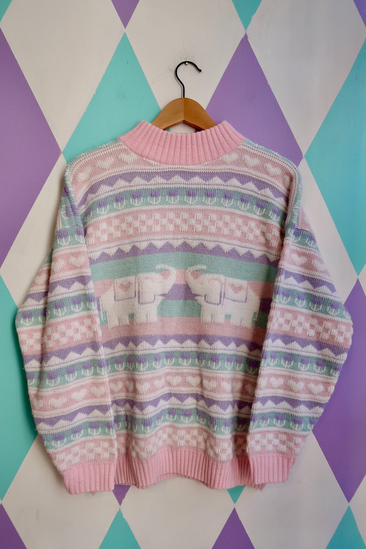 Vintage 80s Pastel Elephant Sweater by Private Eyes - Elektra Vintage