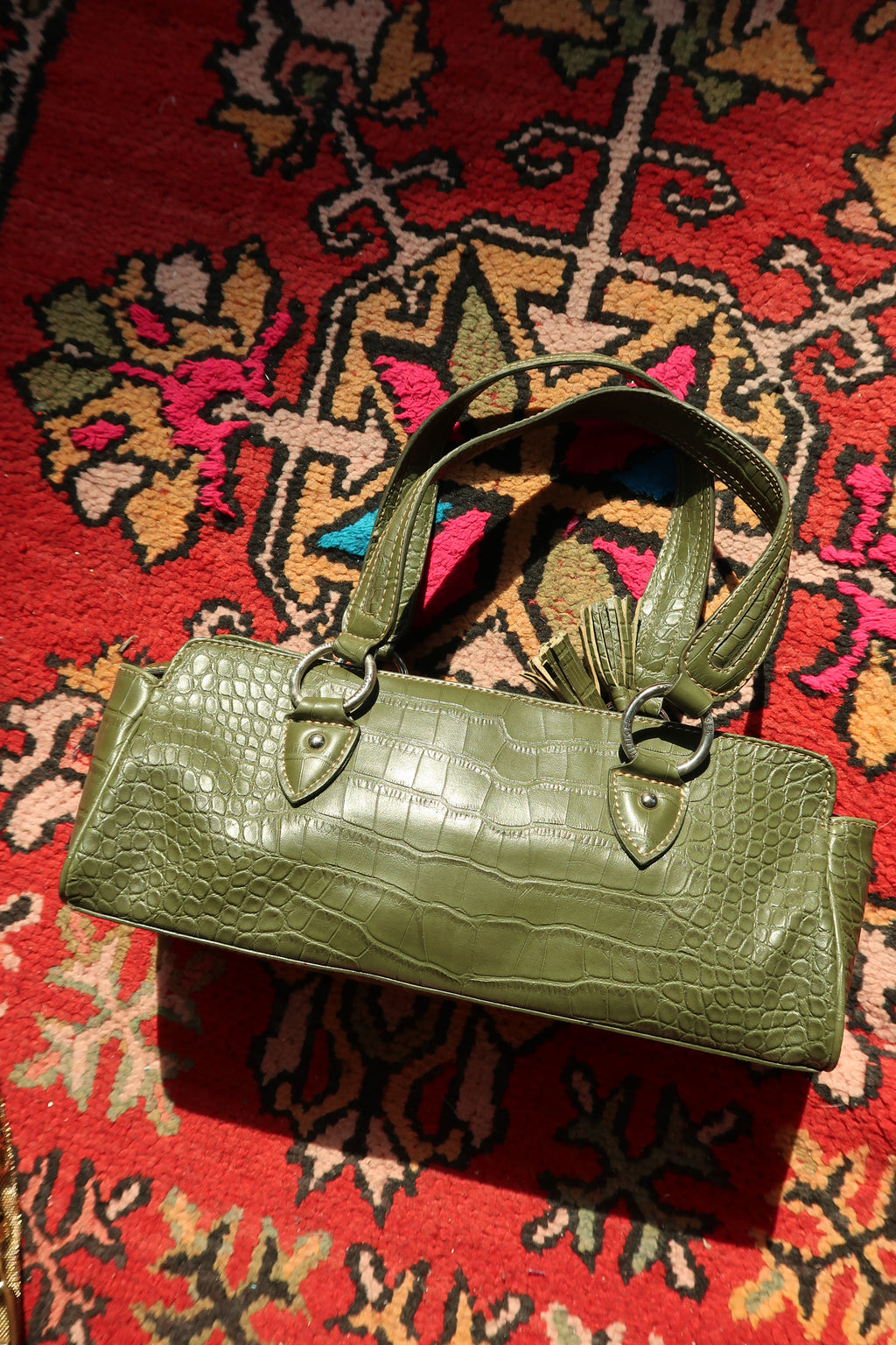 Tommy Hilfiger Olive Green Faux Crocodile Handbag – Y2K Shoulder Bag