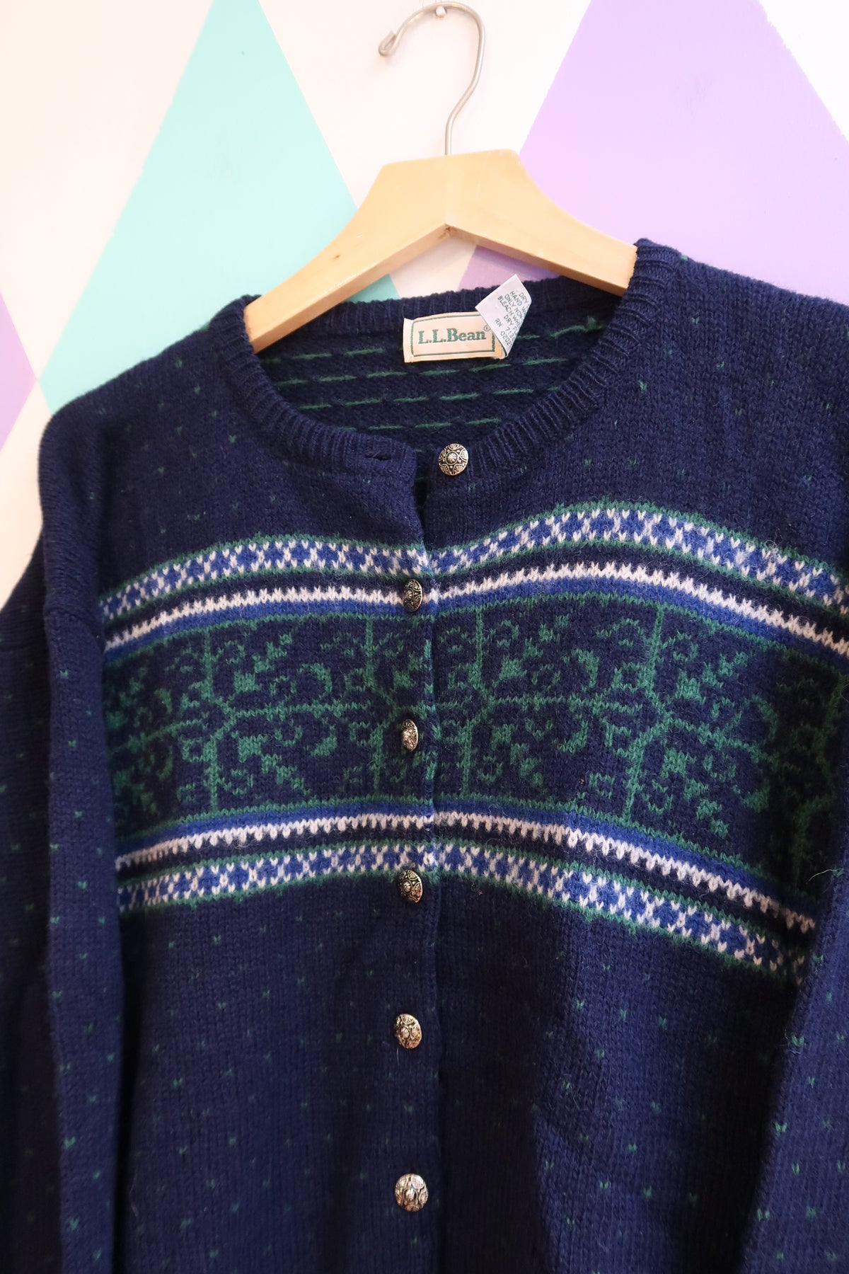 Vintage 1980s L.L. Bean Fair Isle Wool Cardigan
