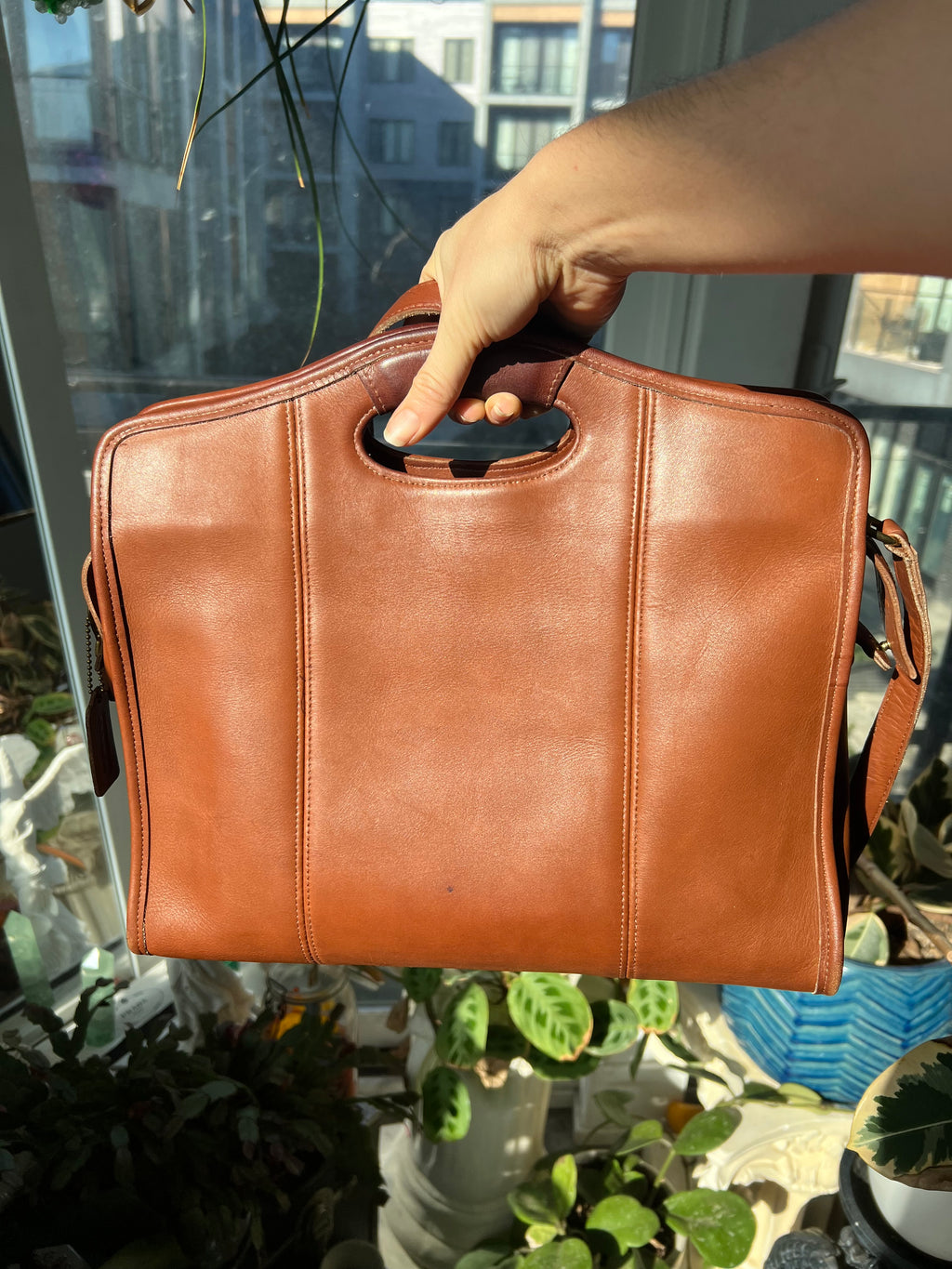 Vintage Coach 9995 Brown Leather Zip Top Tote Briefcase Shoulder Bag W/ Strap