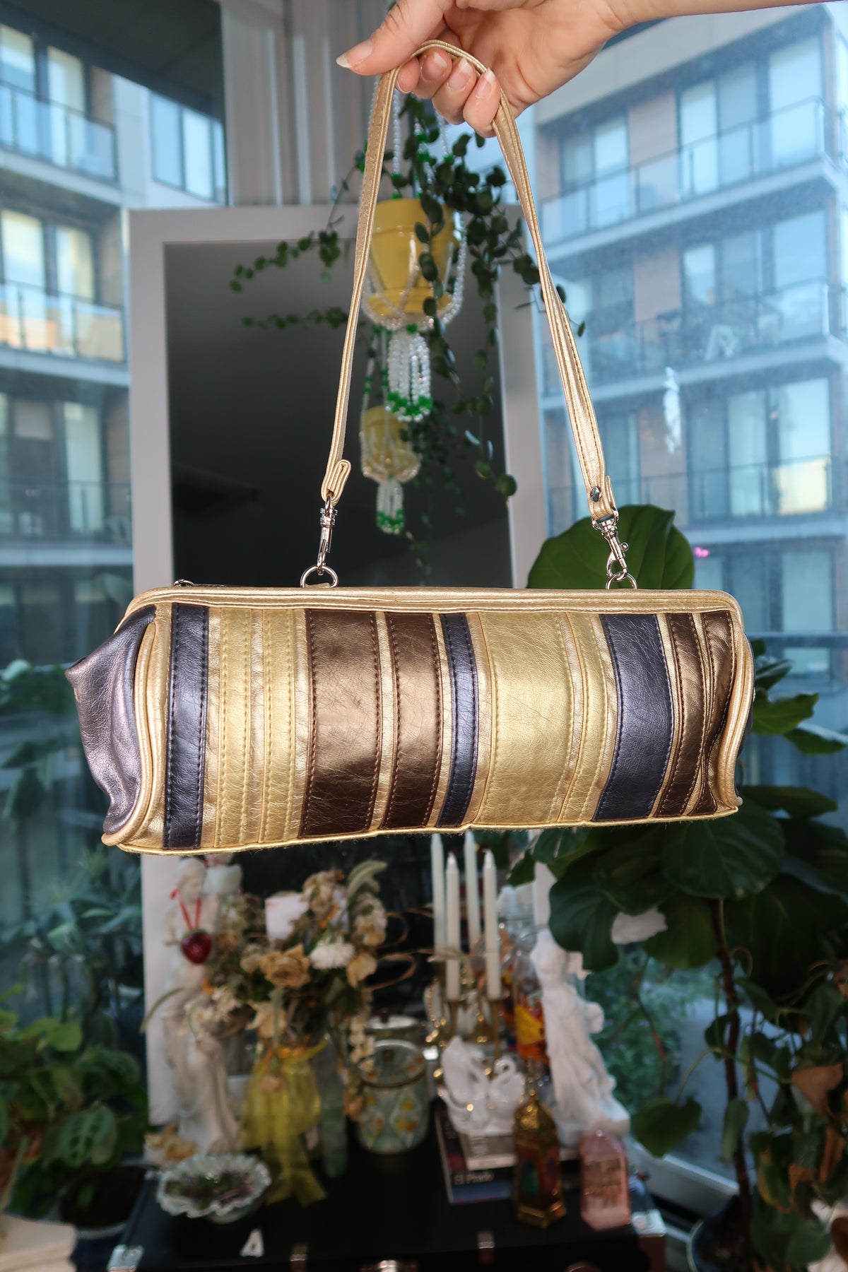 Vintage 2000s Metallic Striped Shoulder Bag - Elektra Vintage