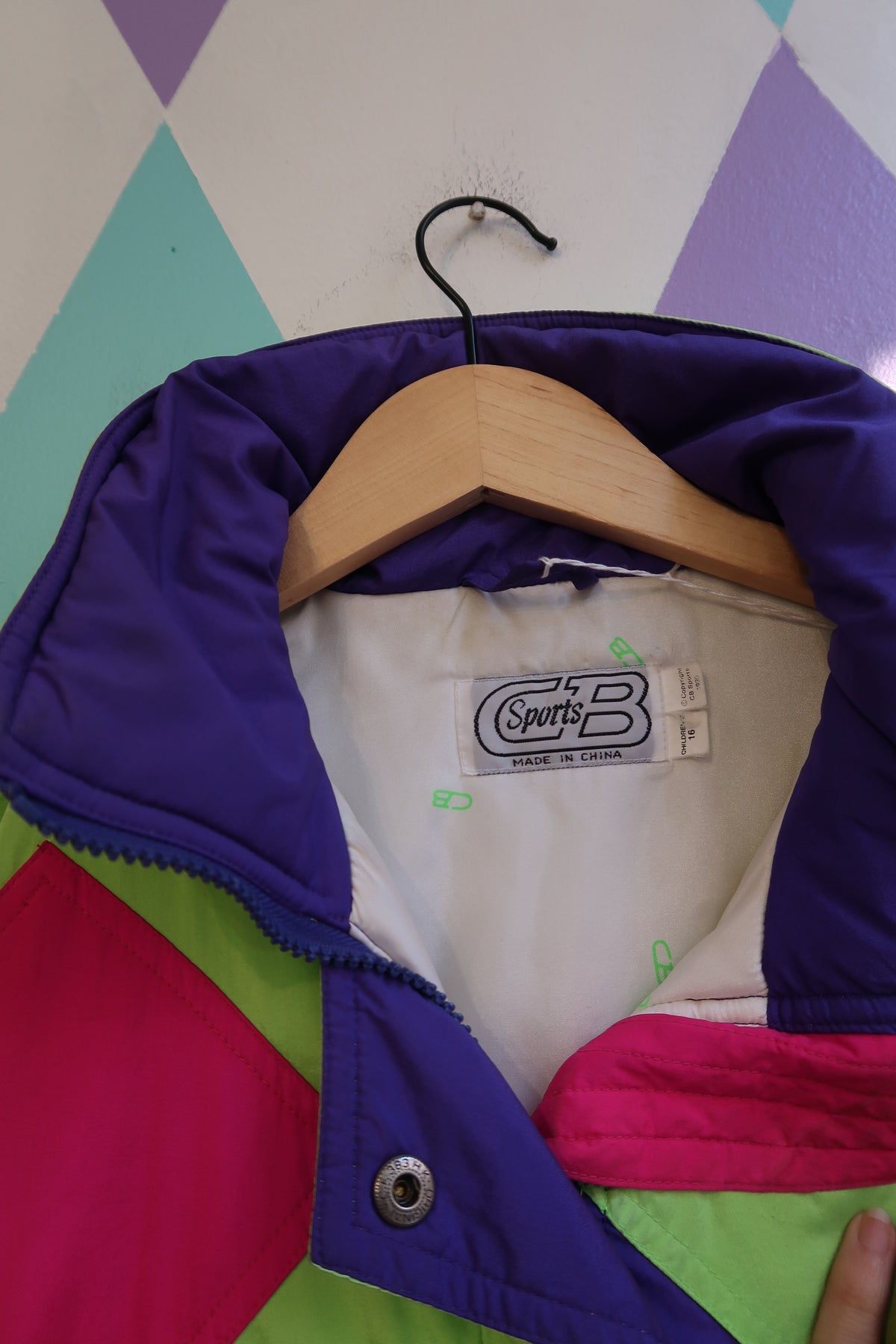 Vintage 80s Colorblock Ski Jacket — Purple, Lime Green & Hot Pink