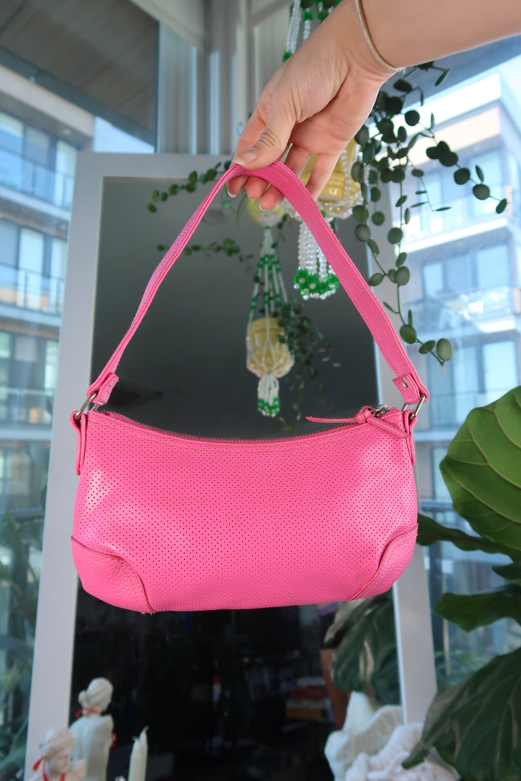 Y2K Pink Faux Leather Shoulder Bag