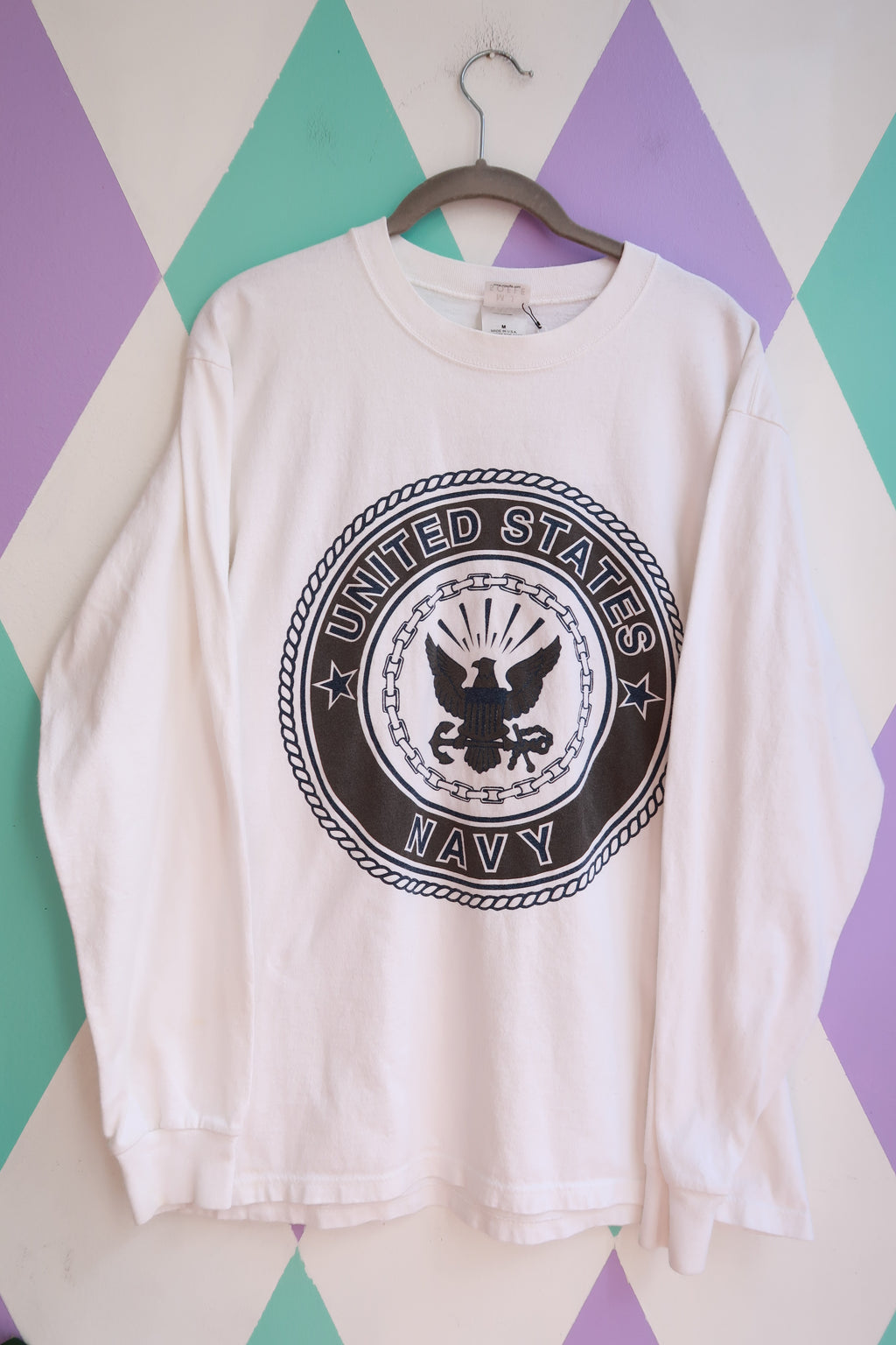 Vintage US Navy White Long Sleeve Graphic Shirt