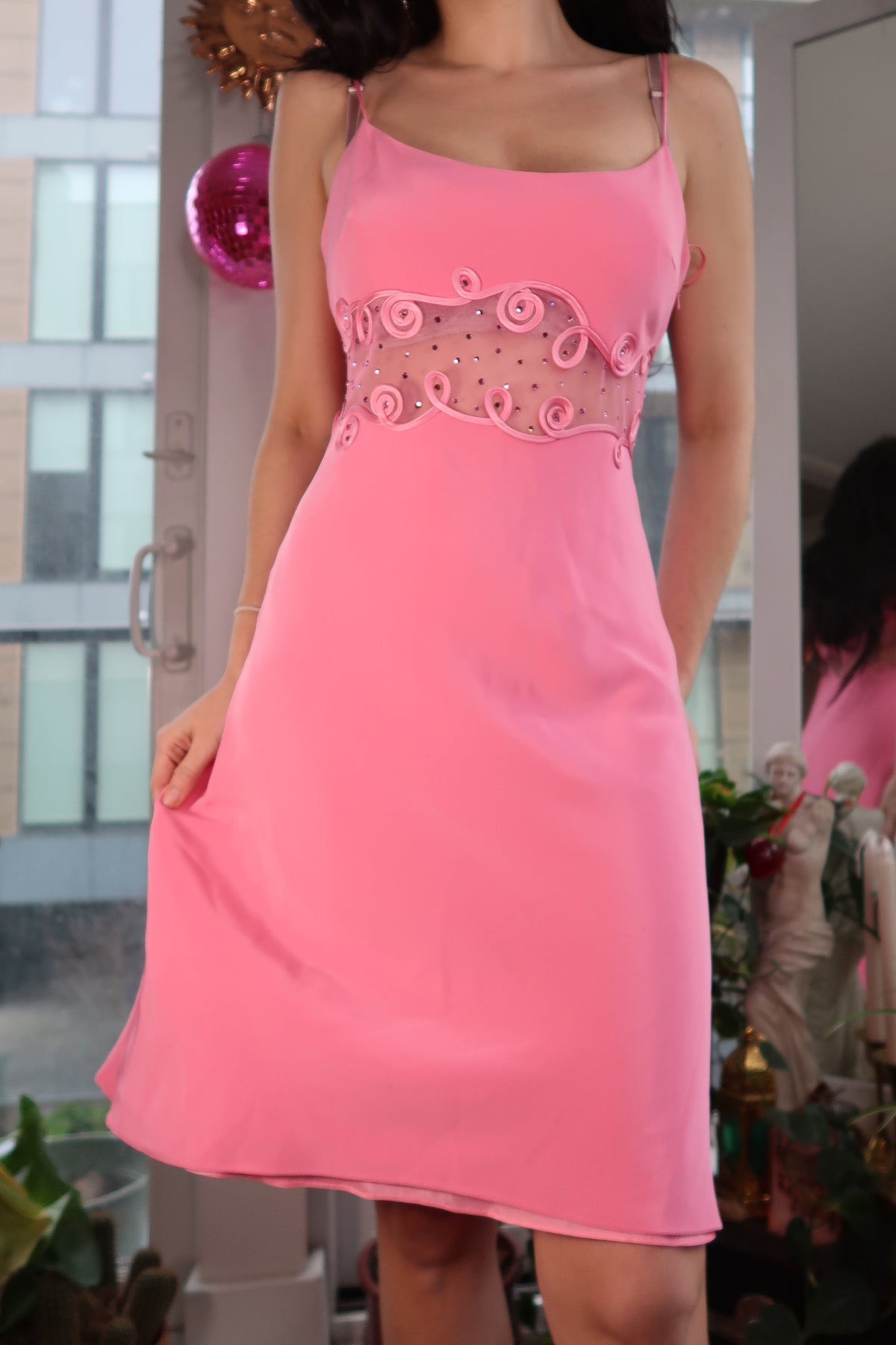 Vintage 2000s pink Lace Cut Out Dress