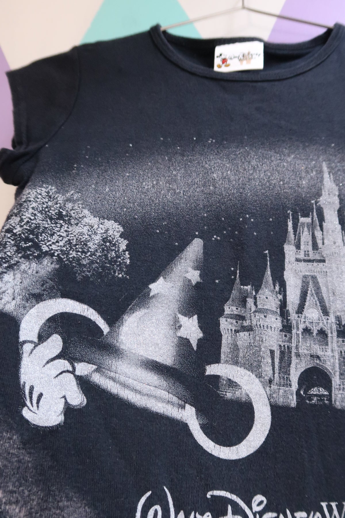 Vintage 2000s Walt Disney World Castle Baby Tee – Black Fantasy Graphic T-Shirt