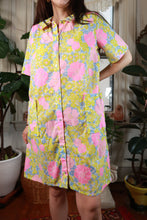 Load image into Gallery viewer, Vintage 1960s 1970s Pink Yellow Floral House Dress

