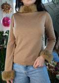 Vintage Nine West Brown Fur Collar Knit Top