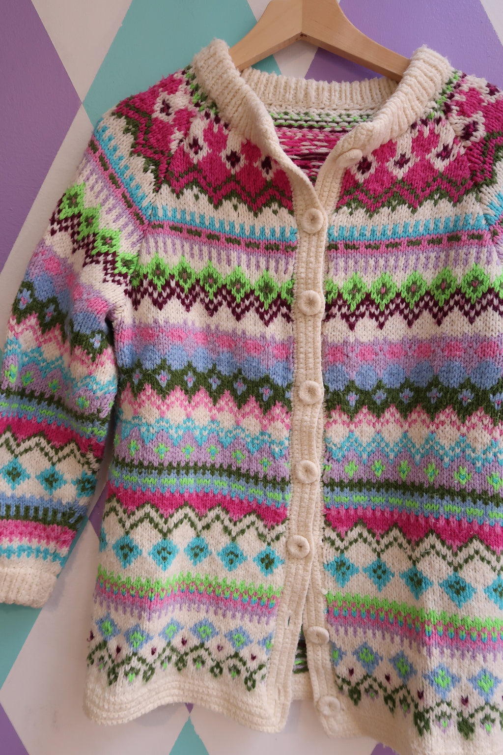 Vintage 1980s Hand Knit Cardigan