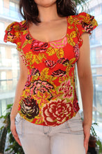 Load image into Gallery viewer, Vintage Nanette Lepore 100% Silk Y2K Floral Cap Sleeve Top – Bold Red Garden Blouse
