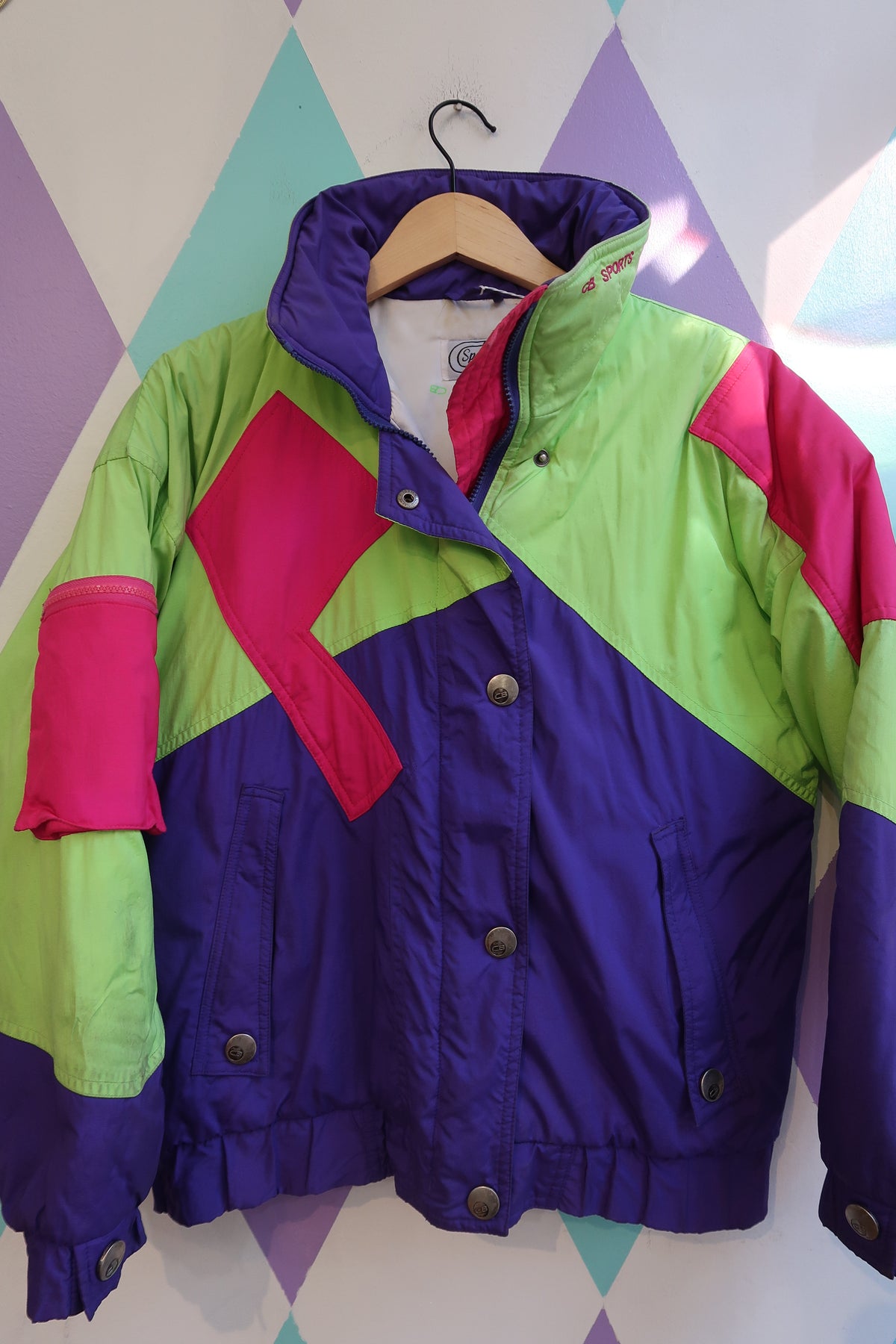 Vintage 80s Colorblock Ski Jacket — Purple, Lime Green & Hot Pink
