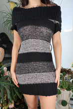 Load image into Gallery viewer, Vintage 2000s Charcoal Stripe Knit Mini Dress
