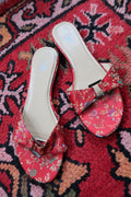 Vintage Red Brocade Slide Sandals – Satin Floral Mules
