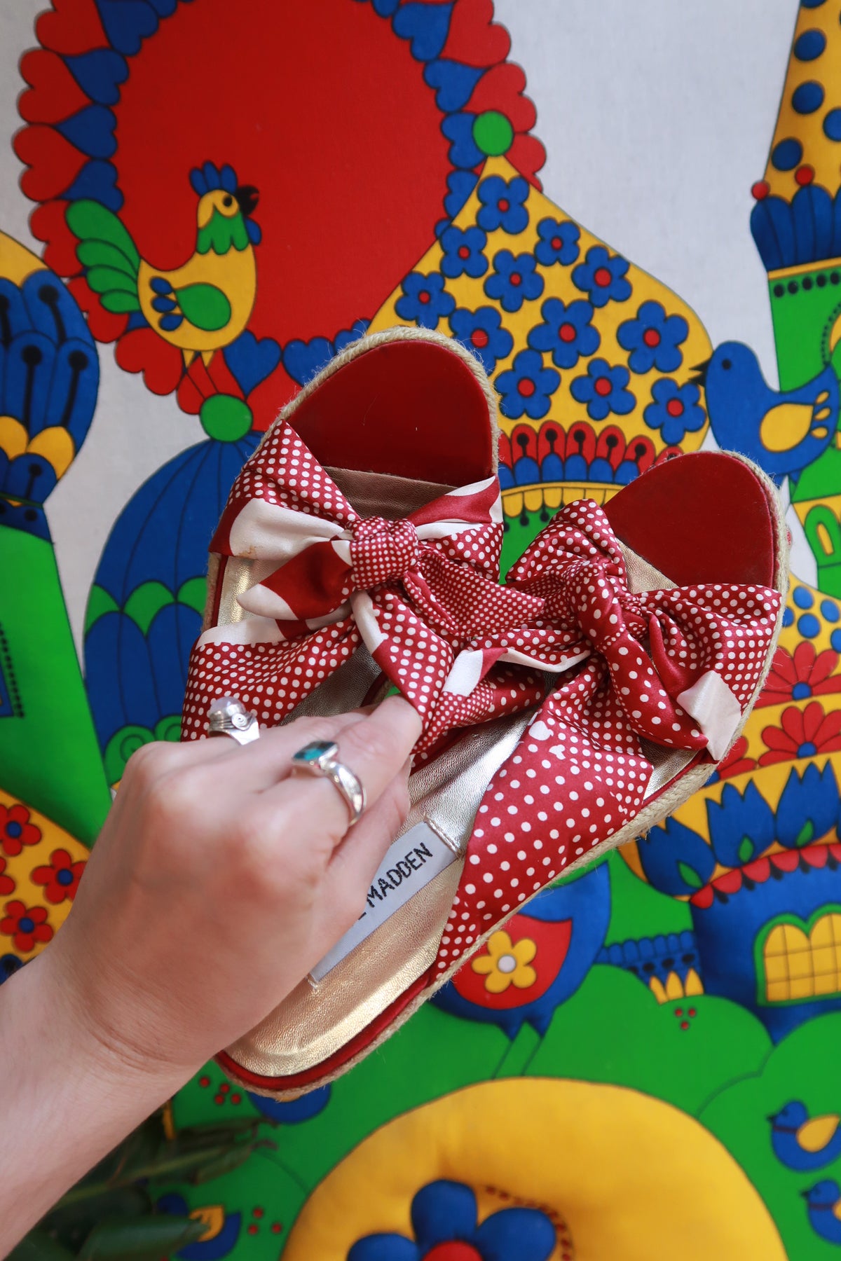 Vintage Y2K Steve Madden Red Polka Dot Bow Espadrille Wedges