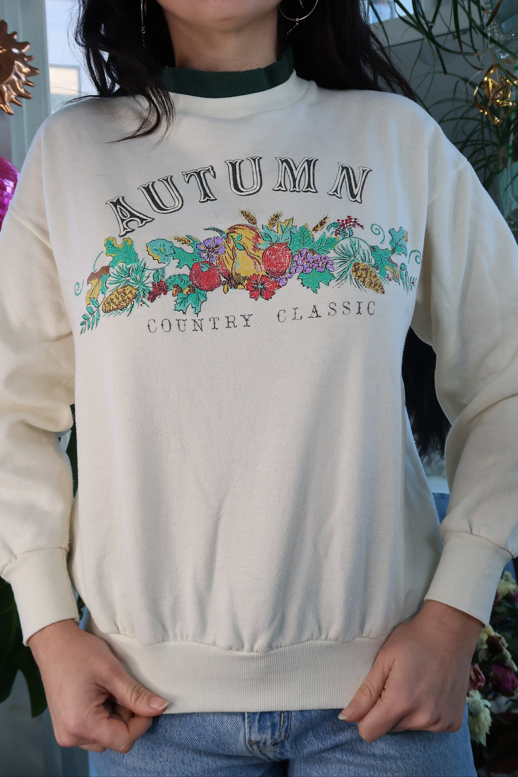 White Crewneck with Autumn Harvest by Karen Blake
