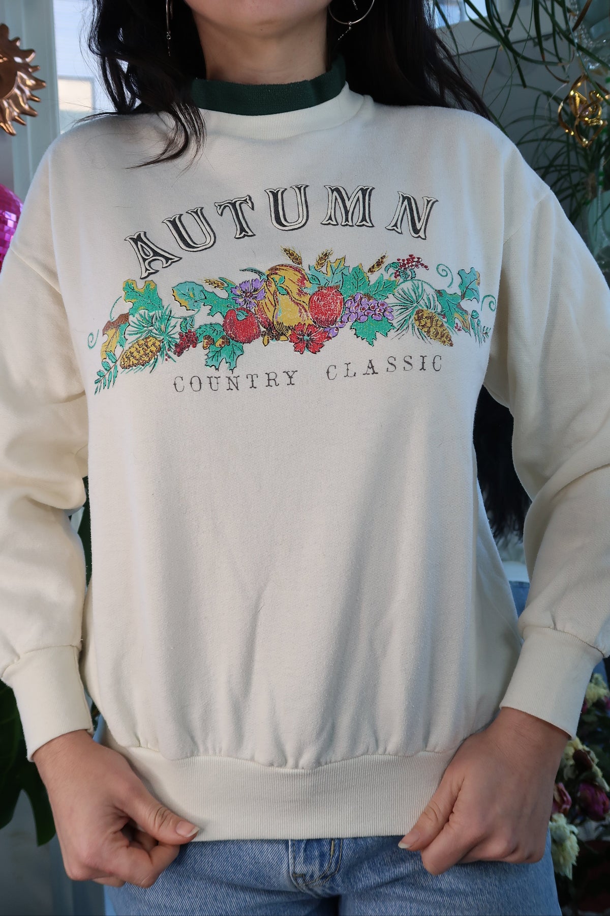 White Crewneck with Autumn Harvest by Karen Blake