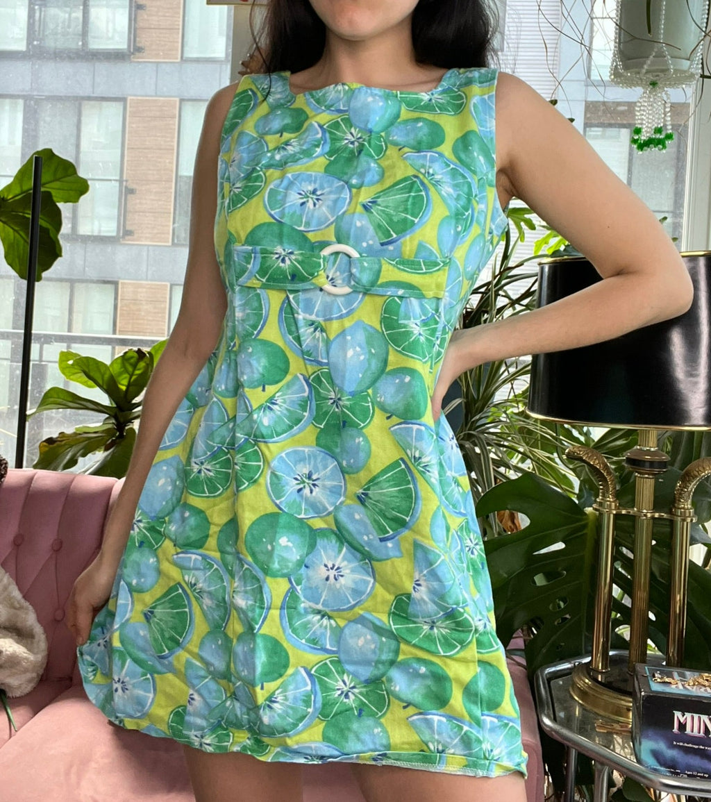 90s Vintage Citrus Lime Mini Dress - Elektra Vintage