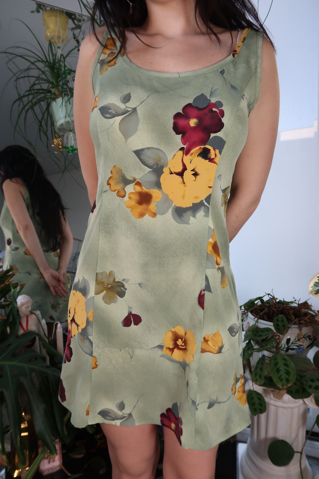 Vintage 90s Olive Floral Mini Dress