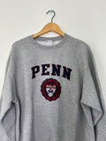 Elektra Vintage UPenn graphic crewneck sweatshirt in navy with university logo and text, casual fit, front view.