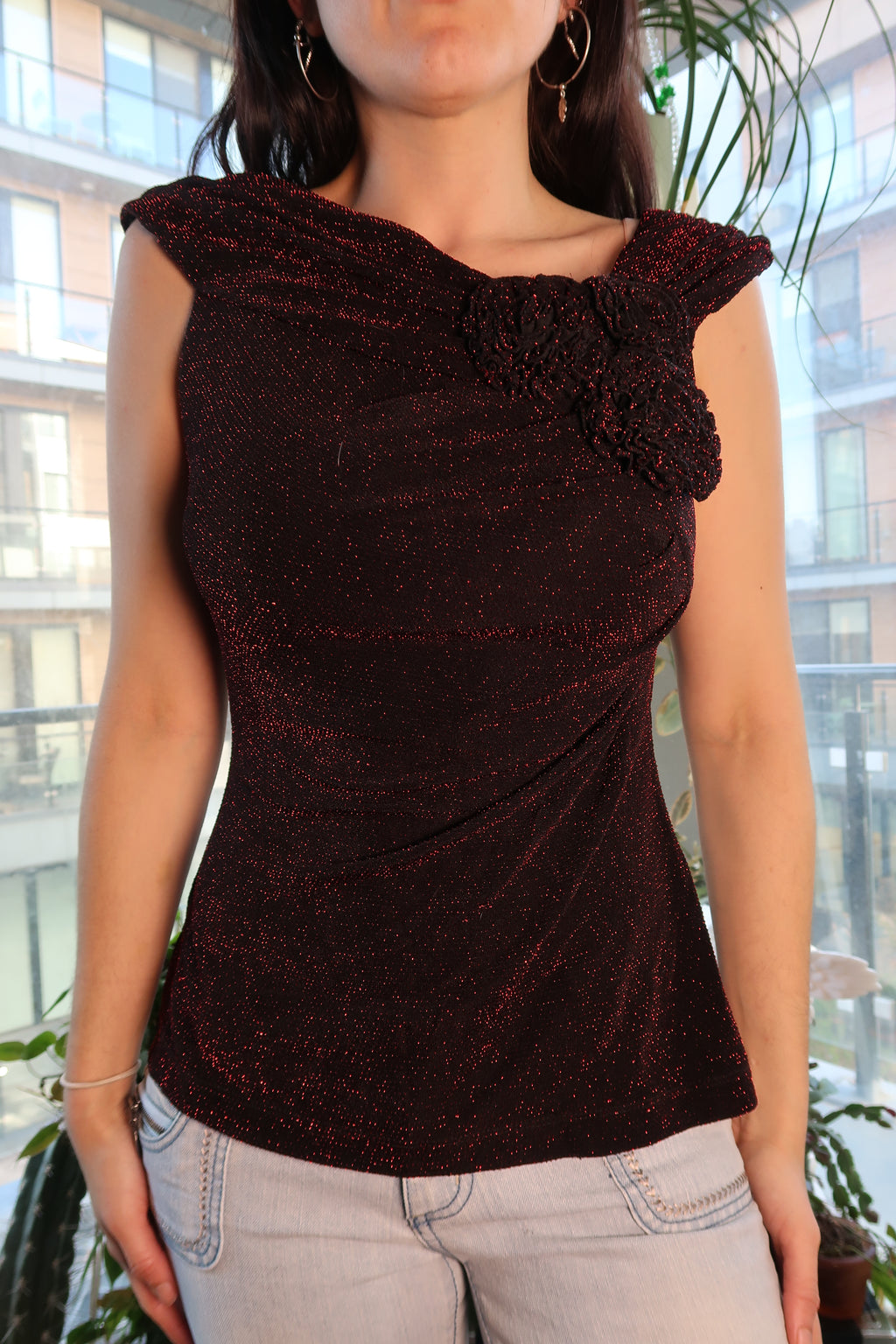 Vintage 2000s Black Red Metallic Top